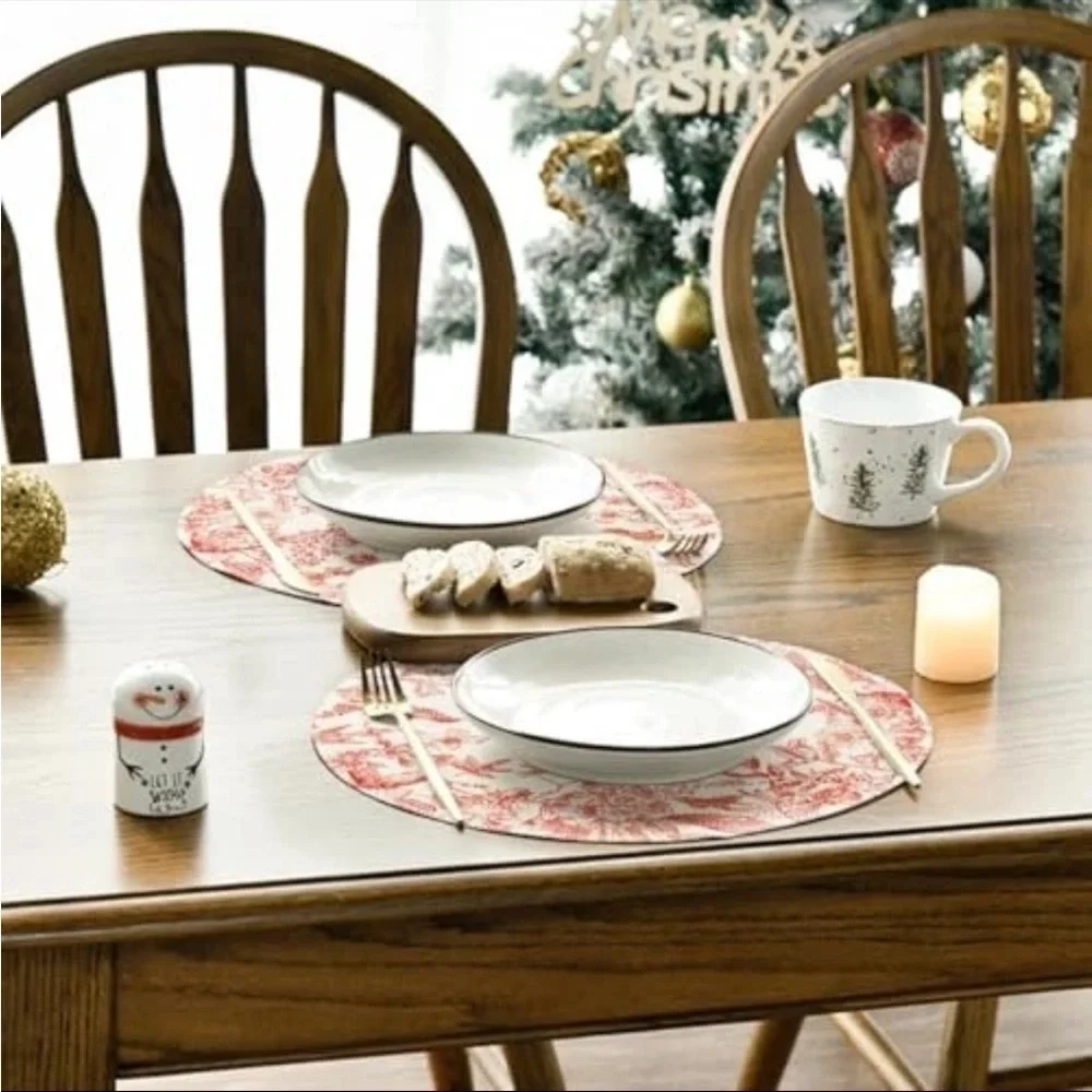 NWT Round Red Hydrangea Flowers Branches Chinoiserie Spring Placemats Set 4,14in